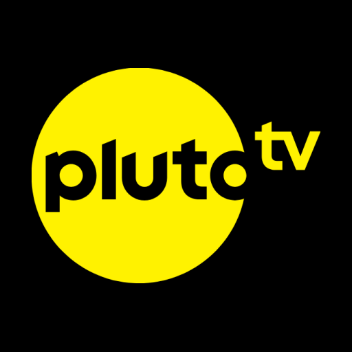 The Pluto TV app tile: a yellow circle reading pluto tv on black